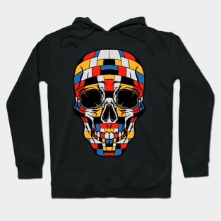 Skull In Piet Mondrian Art Composition with Red Blue and Yellow Hoodie